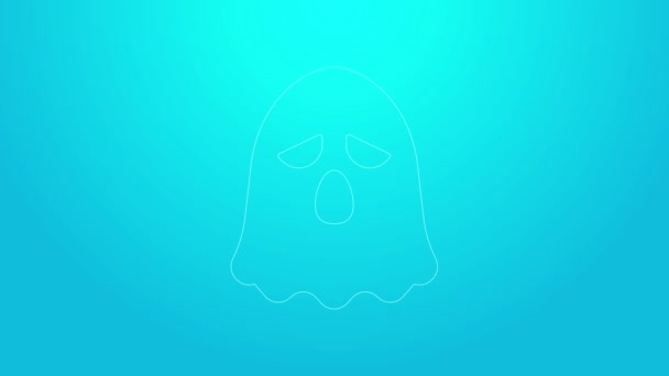 Roze lijn Ghost icoon geïsoleerd op blauwe achtergrond. Gelukkig Halloween feest. 4K Video motion grafische animatie — Stockvideo