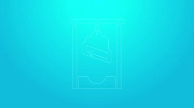 Pembe çizgi giyotin ortaçağ infaz ikonu mavi arka planda izole edilmiş. 4K Video hareketli grafik canlandırması