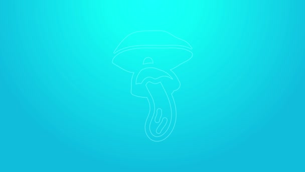 Linha rosa ícone cogumelo Psilocybin isolado no fundo azul. Alucinação psicadélica. Animação gráfica em movimento de vídeo 4K — Vídeo de Stock
