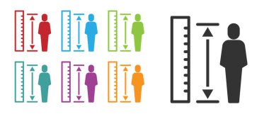 Siyah uzunluk ölçme simgesi beyaz arkaplanda izole edildi. Simgeleri renklendirin. Vektör.