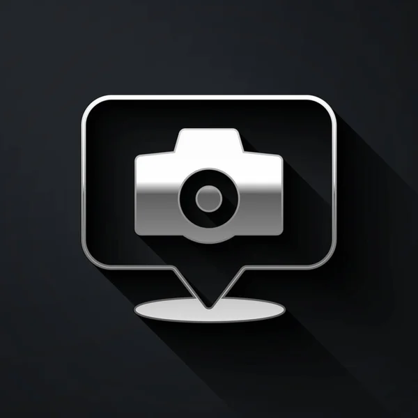 Иконка Фотоаппарата Выделена Чёрном Фоне Фотокамера Цифровая Фотография Длинный Стиль — стоковый вектор