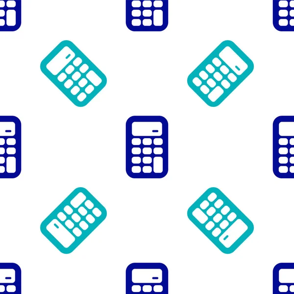 Icono Calculadora Azul Aislado Patrón Sin Costura Sobre Fondo Blanco — Vector de stock