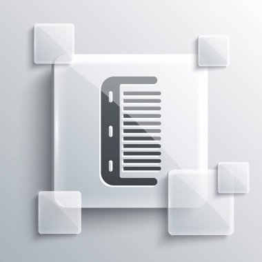 Gri saç fırçası ikonu gri arkaplanda izole edildi. Taraklı saç işareti. Berber sembolü. Kare cam paneller. Vektör.