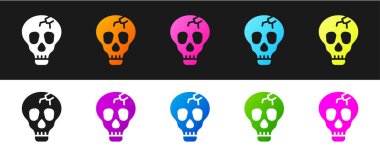 Kafatası simgesini siyah beyaz arkaplanda izole et. Mutlu Cadılar Bayramı Partisi. Vektör.