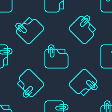 Kağıt ataç simgesine sahip yeşil çizgi belge dizini mavi arkaplanda izole edilmiş pürüzsüz desen. Muhasebe klasörü sembolü. Muhasebe yönetimi. Vektör.