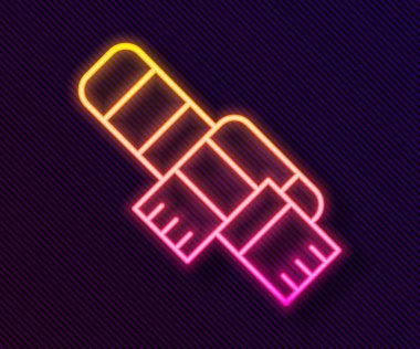 Parlayan neon hattı kış eşarbı simgesi siyah arkaplanda izole edildi. Vektör.