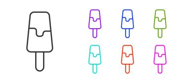 Siyah çizgi dondurma ikonu beyaz arkaplanda izole edilmiş. Güzel sembol. Simgeleri renklendirin. Vektör.