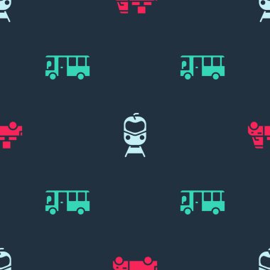 Teslimat kamyonu, tren ve tren yolunu ve otobüsü kusursuz bir şekilde ayarlayın. Vektör.