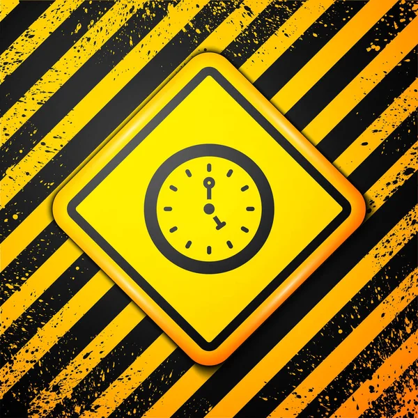 Icono Del Reloj Negro Aislado Sobre Fondo Amarillo Símbolo Tiempo — Archivo Imágenes Vectoriales