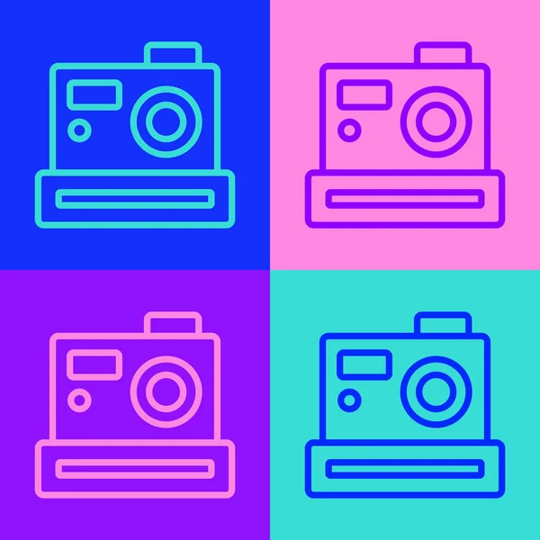 Pop Art Line Ikona Fotoaparátu Izolované Barevném Pozadí Fotoaparát Digitální — Stockový vektor