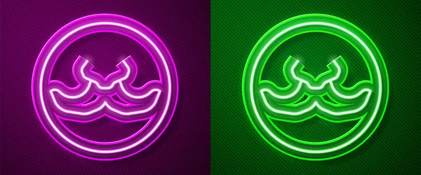 Zářící Neonová Čára Ikona Kníru Izolovaná Fialovém Zeleném Pozadí Symbol — Stockový vektor