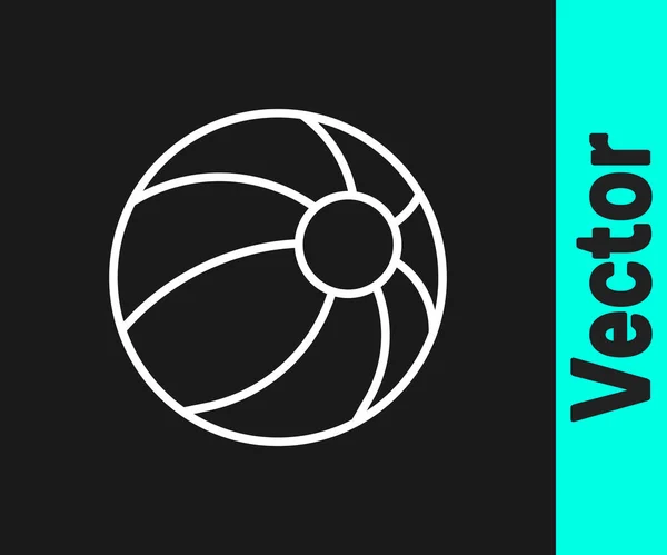 Fehér Vonal Beach Ball Ikon Elszigetelt Fekete Háttérrel Gyerekjáték Vektor — Stock Vector