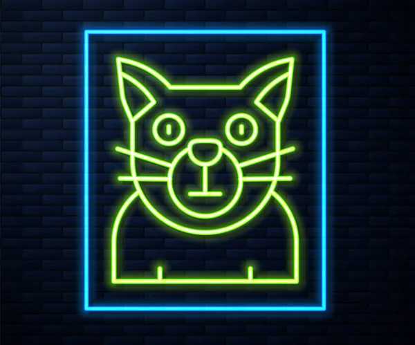 stock vector Glowing neon line Cat icon isolated on brick wall background. Animal symbol. Happy Halloween party.  Vector.