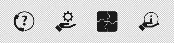 Набор Телефон Часа Поддержка Настройки Руке Кусок Головоломки Значок Информации — стоковый вектор