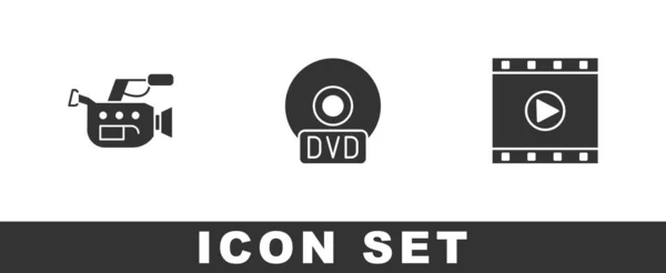 Définir Caméra Cinéma Disque Dvd Icône Lecture Vidéo Vecteur — Image vectorielle