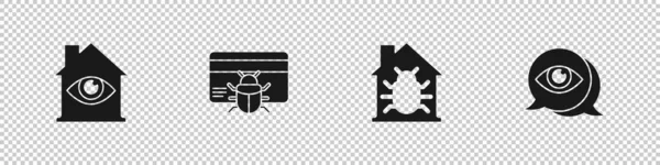 Set House Mit Augenscanner Systemfehler Kreditkarte System Und Augensymbol Vektor — Stockvektor