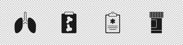 Akciğerleri, röntgenleri, klinik kayıtlarını, ilaç şişesini ve ilaç ikonunu hazırla. Vektör