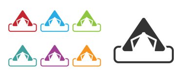 Beyaz arka planda siyah turist çadırı simgesi izole edildi. Kamp sembolü. Simgeleri renklendirin. Vektör