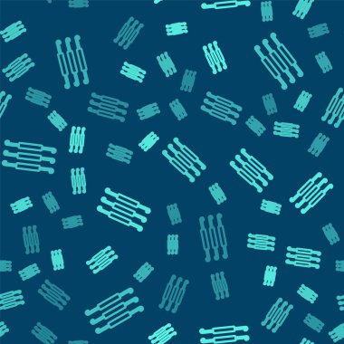 Yeşil çizgi örgü kancası ikonu mavi arka planda izole edilmiş pürüzsüz desen. Örgü kancası. Vektör