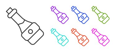 Siyah çizgi soya sosu ikonu beyaz arka planda izole edilmiş. Simgeleri renklendirin. Vektör