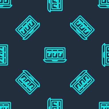 Yeşil Hat Çevrimiçi kumar makinesi, şanslı yedinci büyük ikramiye ikonu mavi arka planda izole edilmiş kusursuz desen. İnternetteki kumarhane. Vektör