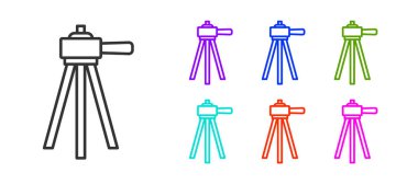 Siyah çizgi tripod simgesi beyaz arkaplanda izole edildi. Simgeleri renklendirin. Vektör