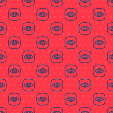 Mavi çizgi güvenlik kamerası ikonu kırmızı arkaplanda kusursuz desen izole etti. Vektör