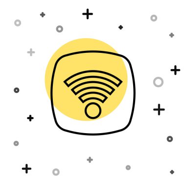 Siyah çizgi Wi-Fi kablosuz internet ağ sembolü simgesi beyaz arkaplanda izole edildi. Rastgele dinamik şekiller. Vektör