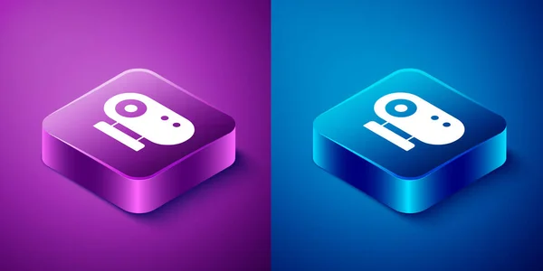 Isometric Web camera icon isolated on blue and purple background. Chat camera. Webcam icon. Square button. Vector — Stock Vector