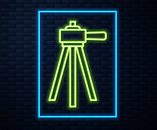 Glödande neon linje Stativ ikon isolerad på tegel vägg bakgrund. Vektor — Stock vektor
