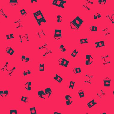 3D sinema gözlüğü, sinema bileti, ip bariyeri ve patlamış mısır kutusunu kusursuz şekilde ayarla. Vektör