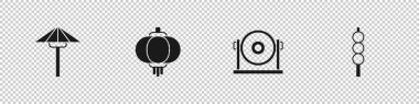 Güneşten Japon şemsiyesi, Çin kağıt feneri, Gong ve Köfte tahta çubuk ikonu. Vektör
