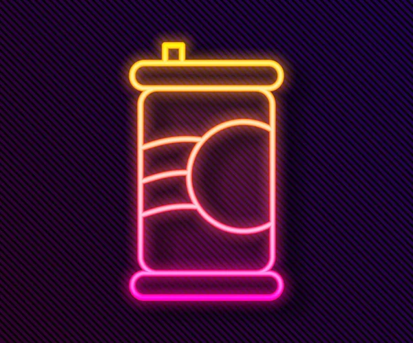 Parlayan neon hattı Soda kutusu simgesi siyah arkaplanda izole edildi. Vektör