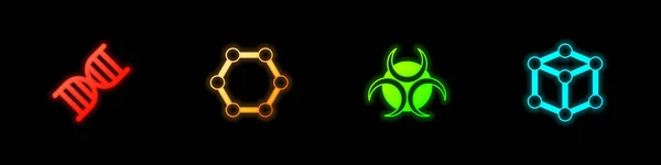Définir le symbole ADN, Molécule, Biohazard et icône. Vecteur — Image vectorielle