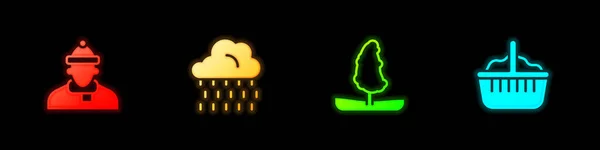 Set Podzimní oblečení, Oblak s deštěm, Strom a Košík ikona. Vektor — Stockový vektor