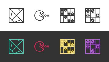Çizgiyi Rubik Küpü 'ne, Pacman' ı yemeye, dama oynamaya ve siyah-beyaz oynamaya ayarlayın. Vektör