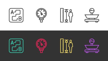 Hat konumu, basınçlı su ölçer, boy ölçer ve siyah-beyaz ölçekler ayarlanır. Vektör