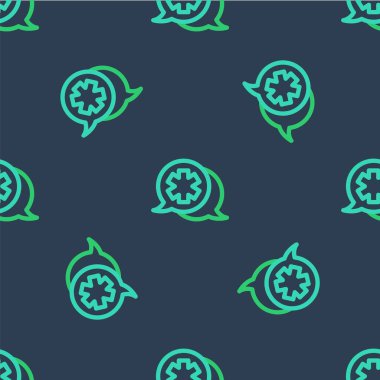 Doktor simgesi ile çizgi diyaloğu mavi arkaplandaki kusursuz deseni izole etti. Doktor ve hasta diyaloğu. Sağlık hizmetleri hakkında danışmanlık. Vektör