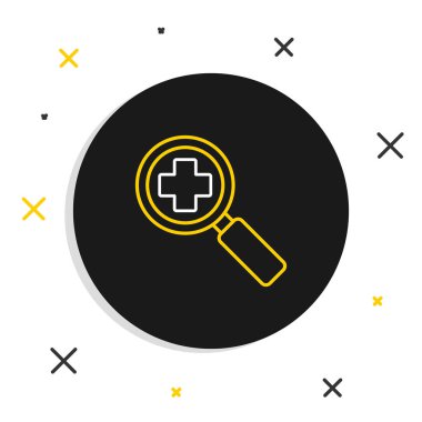 Arama tıbbi simgesi için çizgi büyüteci beyaz arka planda izole edilmiş. Hastane araması. Renkli taslak konsepti. Vektör