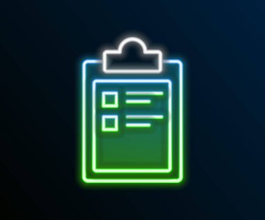 Parlayan neon hattı spor eğitim programı veya fitness planı simgesi siyah arkaplanda izole edildi. Renkli taslak konsepti. Vektör