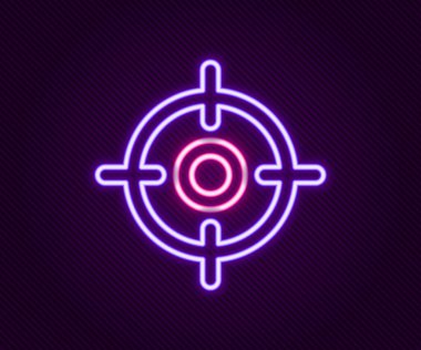 Parlayan neon hattı hedef spor simgesi siyah arkaplanda izole edildi. Atış mesafesi ya da atış mesafesi için sayıları olan temiz bir hedef. Renkli taslak konsepti. Vektör