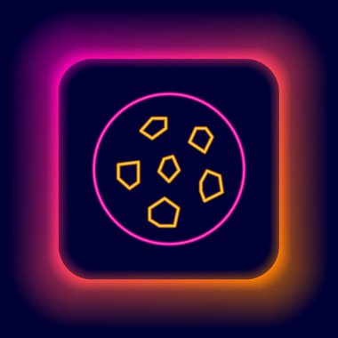 Parlak neon çizgili kurabiye ya da siyah arka planda izole edilmiş çikolata ikonlu bisküvi. Renkli taslak konsepti. Vektör