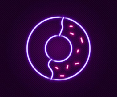 Siyah arka planda izole edilmiş tatlı jöleli neon çizgili donut. Renkli taslak konsepti. Vektör