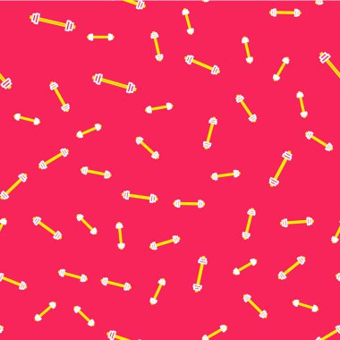 Barbell simgesi kırmızı arkaplanda izole edilmiş. Kas kaldırma ikonu, fitness halteri, spor aletleri, egzersiz yaban domuzu. Vektör