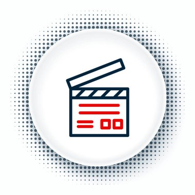 Çizgi Film alkışlayıcı simgesi beyaz arkaplanda izole edildi. Film alkışlama tahtası. Alkış tahtası işareti. Sinema yapımı ya da medya endüstrisi. Renkli taslak konsepti. Vektör