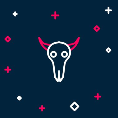 Bufalo kafatası ikonu mavi arka planda izole edildi. Renkli taslak konsepti. Vektör