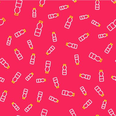 Bir şişe su ikonu kırmızı arka planda izole edilmiş. Soda su içme tabelası. Vektör