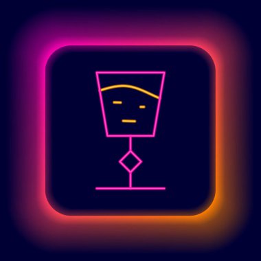 Siyah zemin üzerinde parlayan neon çizgisi şarap cam ikonu izole edilmiş. Şarap kadehi işareti. Renkli taslak konsepti. Vektör