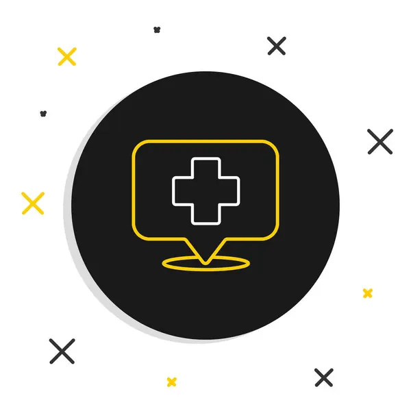 Línea Puntero de mapa médico con icono de hospital cruzado aislado sobre fondo blanco. Concepto de esquema colorido. Vector — Vector de stock
