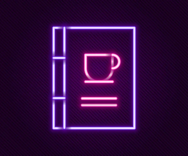 Ragyogó neon vonal Kávékönyv ikon elszigetelt fekete háttérrel. Színes vázlat koncepció. Vektor — Stock Vector